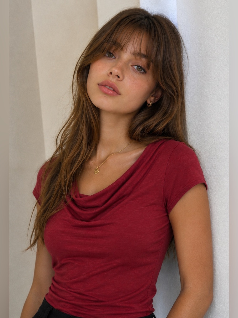 Coldwater Creek Women's Cranberry Draped Cowl Neck Short Sleeve Top